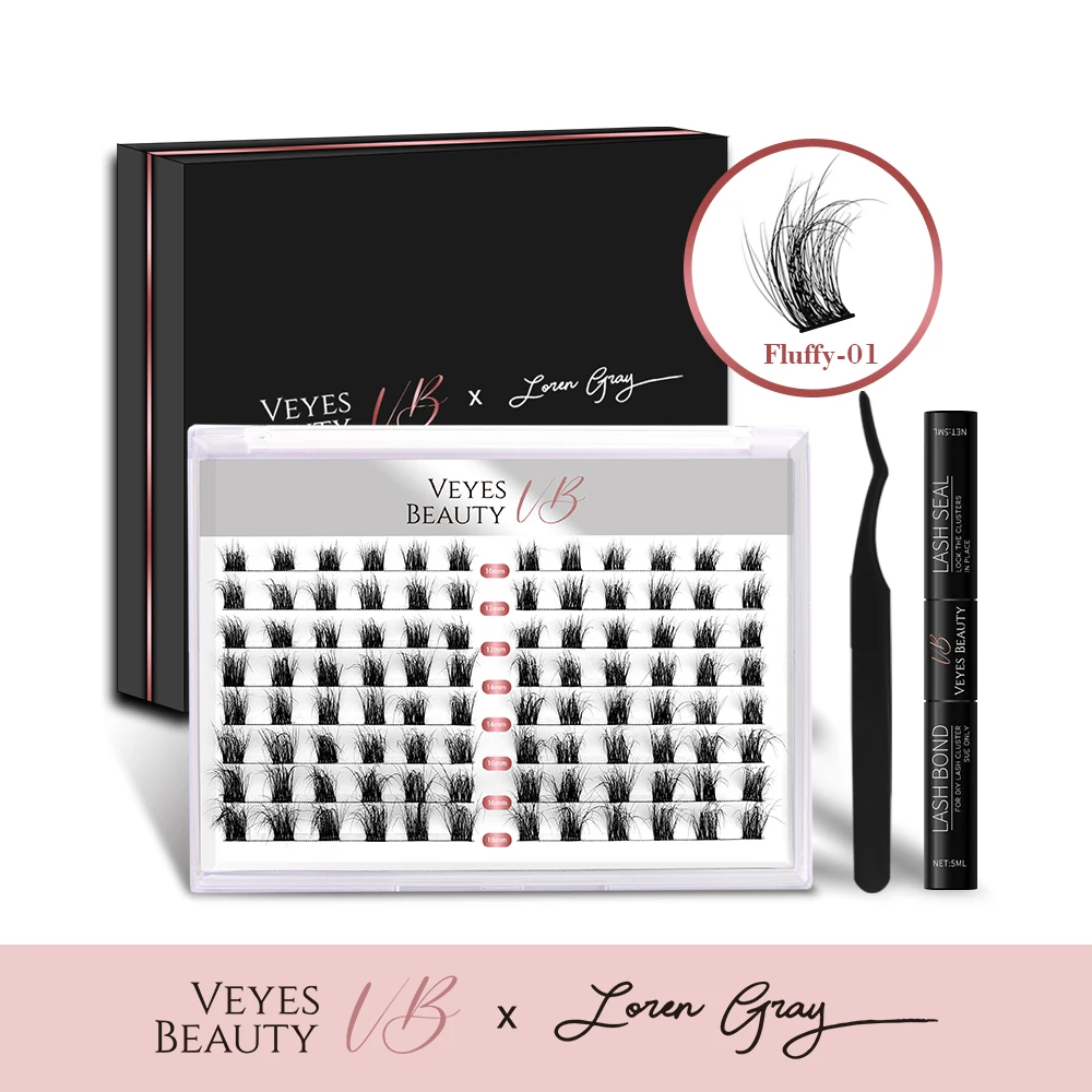 

Veyesbeauty Fluffy+ Cluster Lash Kit 3D Layered Lash Transparent Band Dropshipping Eyelash Extension Volume Segmented Lashes