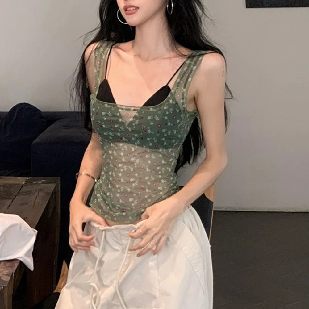

Home Outfits Womens Floral Tank Top Spicy Girl Style Spicy Girl Style Autumn Spring Top Floral Print Vest Regular Length Top