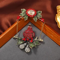 New Vintage Large Size Swing Parrot Brooch Exquisite Full Rhinestone Bird Brooches High Quality Coat Pin Boutique Pins Gift