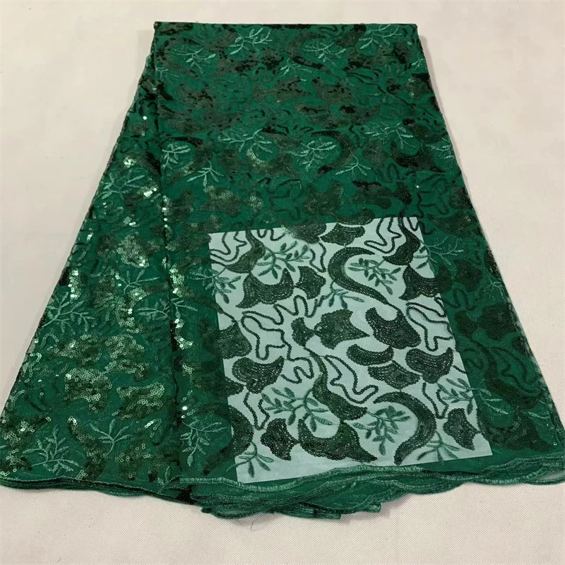 

Green African Lace Fabric High Quality French Tulle Lace Fabric 5 Yards Women Wedding Party Dress Nigerian Lace Fabric Sequins