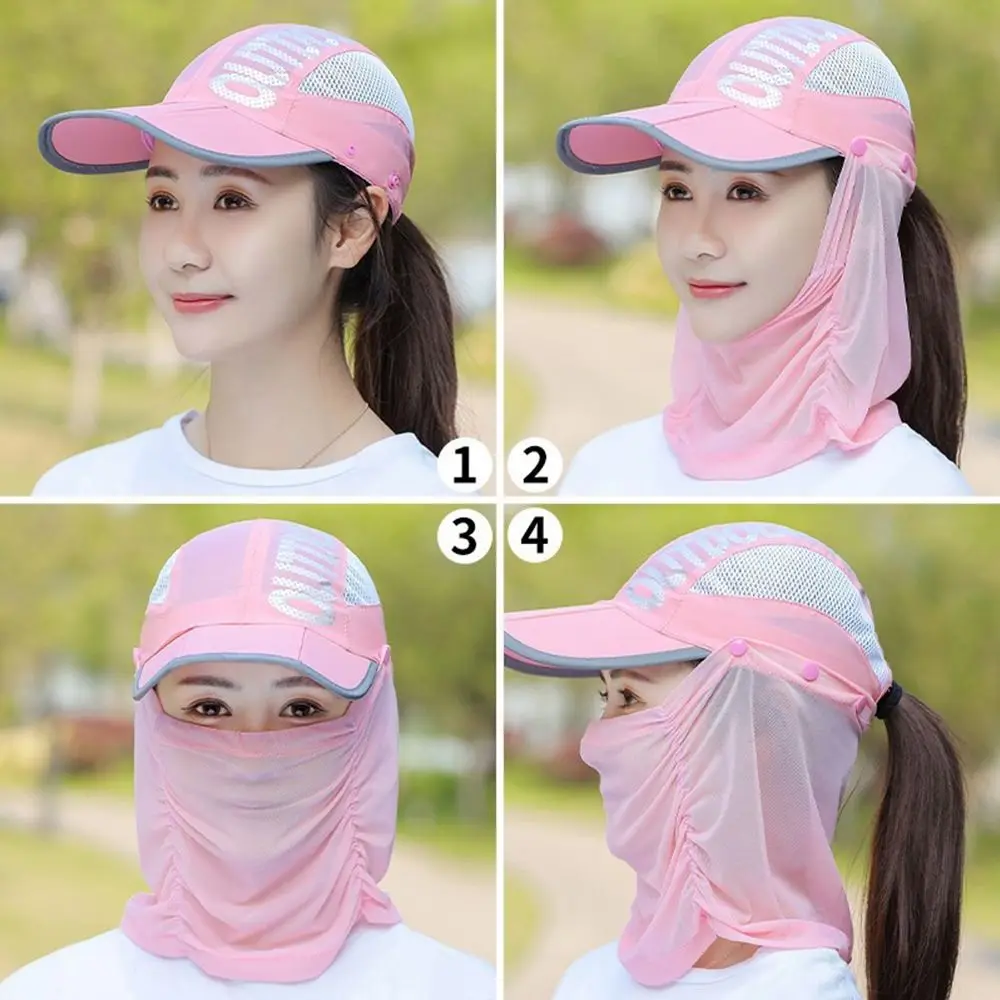 Summer Women Sunshade Sun Hat UV Protection Wide Brim Shade Hat Detachable Breathable Neck Face Baseball Cap Visor