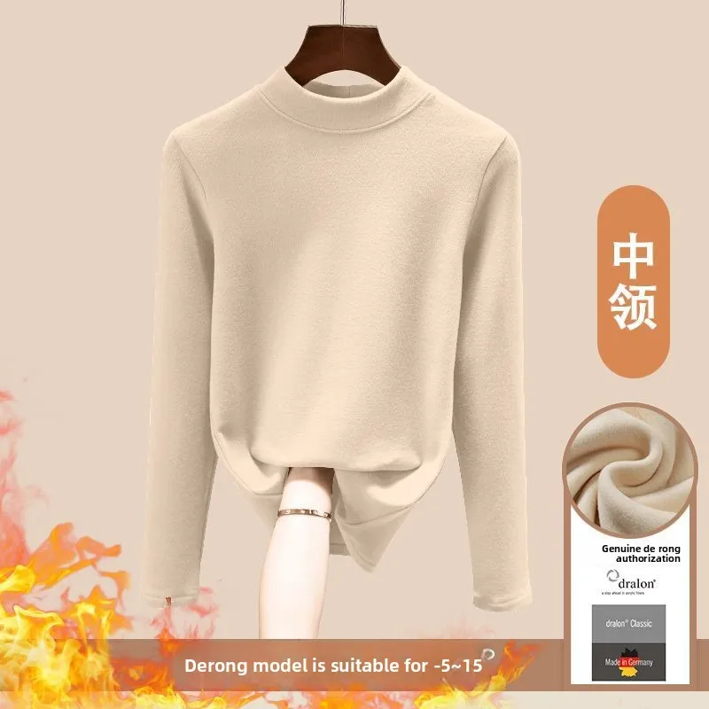 Donna Autunno Inverno Ispessimento Caldo T-shirt a maniche lunghe Colletto a V Biancheria intima termica Moda Collo alto Slim Top termico M-4XL