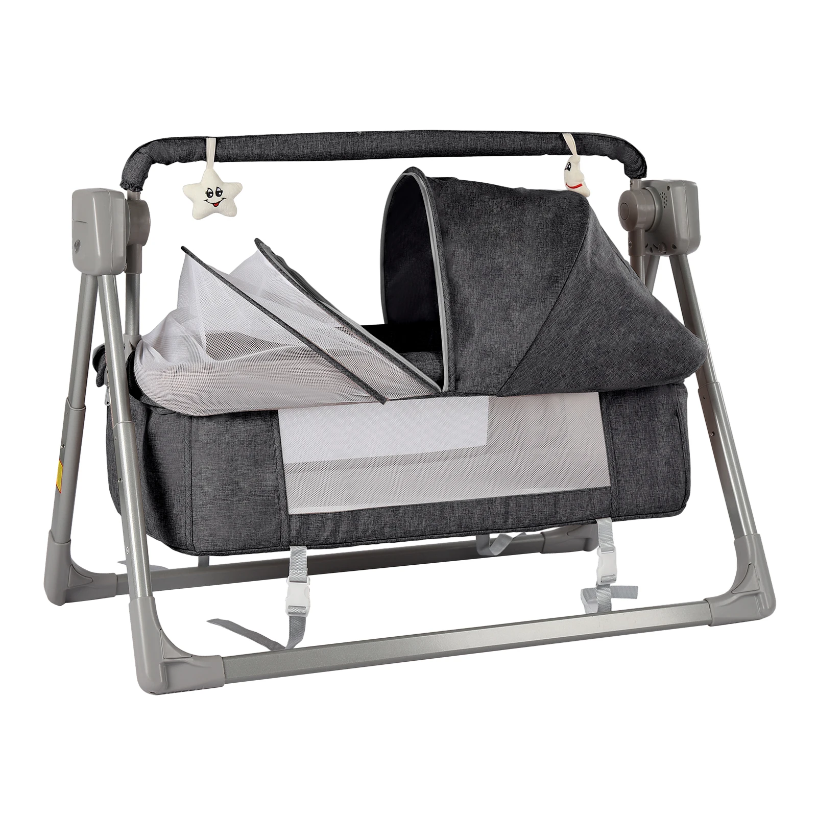 Portable Baby Bassinet with Bluetooth Connectivity, Adjustable Speeds, Safe Mattress, Foldable Frame for Easy Storage