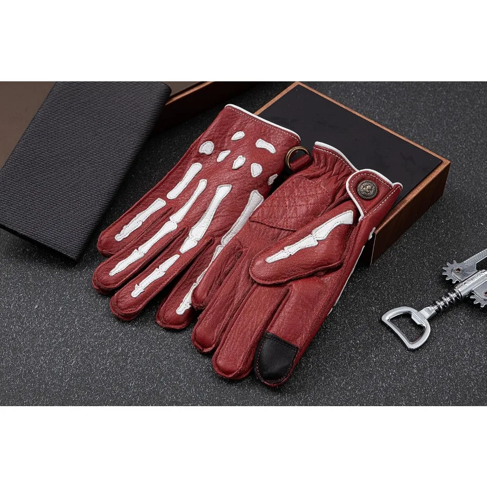 قفازات جلدية للدراجات النارية مع هيكل عظمي غير قابل للانزلاق، بطانة دافئة للرجال - مثالية لركوب الدراجات في الشتاء وركوب الدراجات