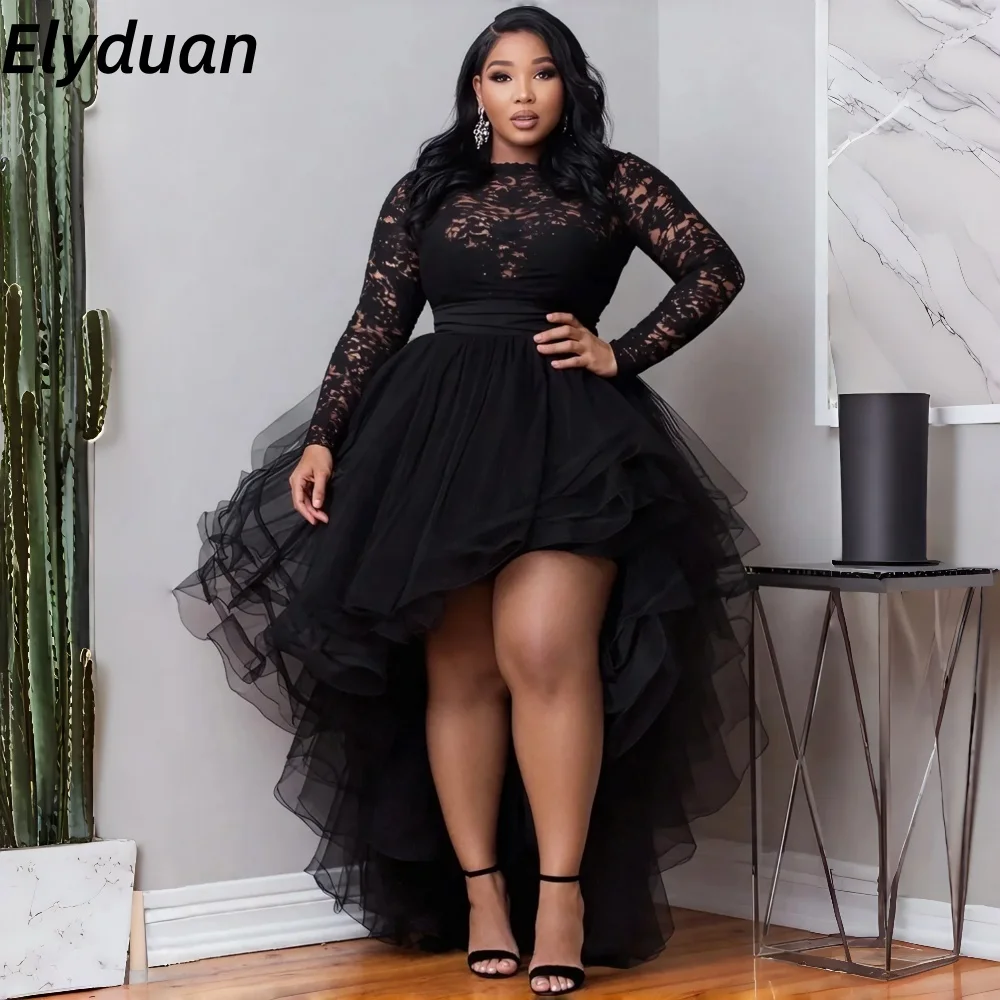 Hi-Lo A-Line Prom Dress Lace Tulle Long Sleeves Pageant Party Gowns Short Front Long Back Birthday Dresses 2026 Customized