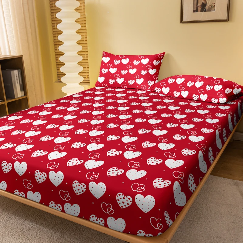 1 Simple modern heart-shaped printed matte Fitted Sheet, bedroom printed bed cover, bedding (excluding pillowcases)