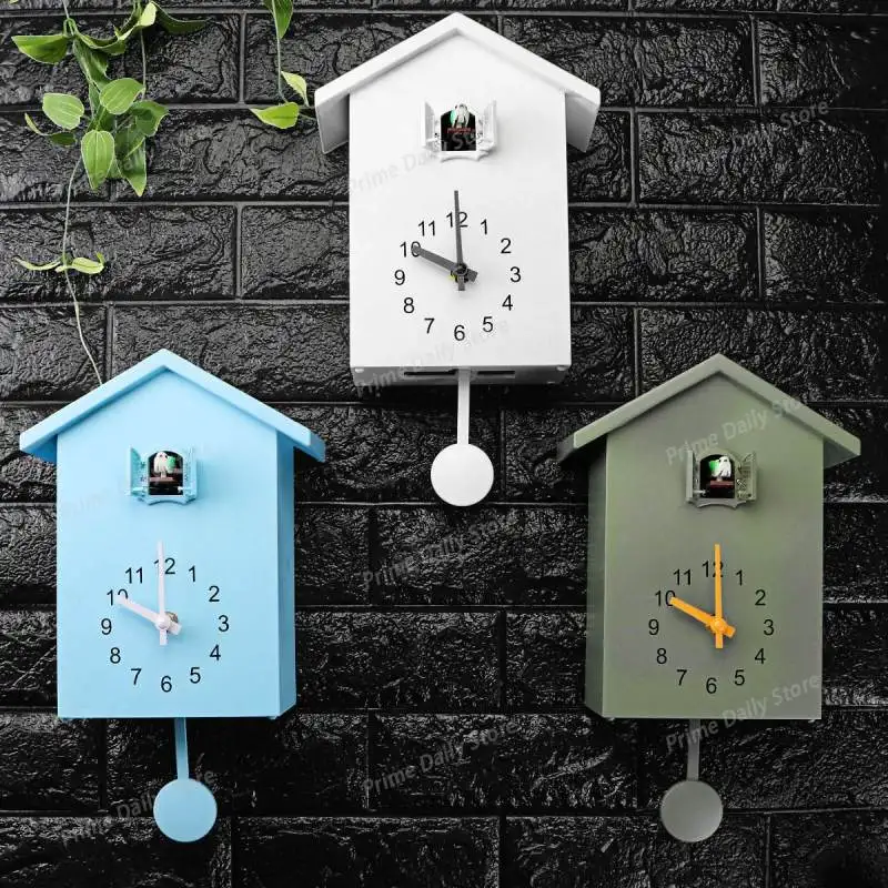 Nordic Style Cuckoo Wall Clock, Bird Pop-out Hour Chime clock, T60 Decorative Hanging Clocks Low Noise 24-hour Sports Pendulum