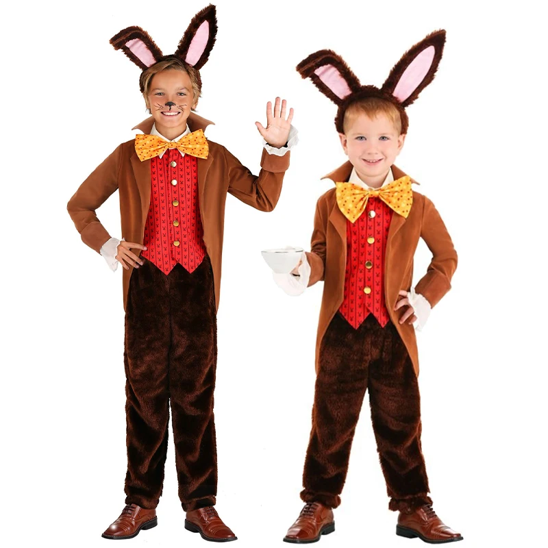Disfraz Unisex de Conejo de Alicia en el País de las Maravillas para Niños, Disfraz de Sombreroero Loco para Halloween, Día Mundial del Libro, Cosplay de Conejo de Marzo, Disfraz para la Hora del Té
