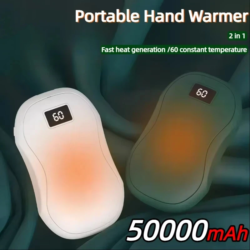 Chauffe-mains portable 50000mAh avec affichage numérique de la capacité, chauffage rapide, sécurité, chaleur double face, chauffe-mains d'hiver