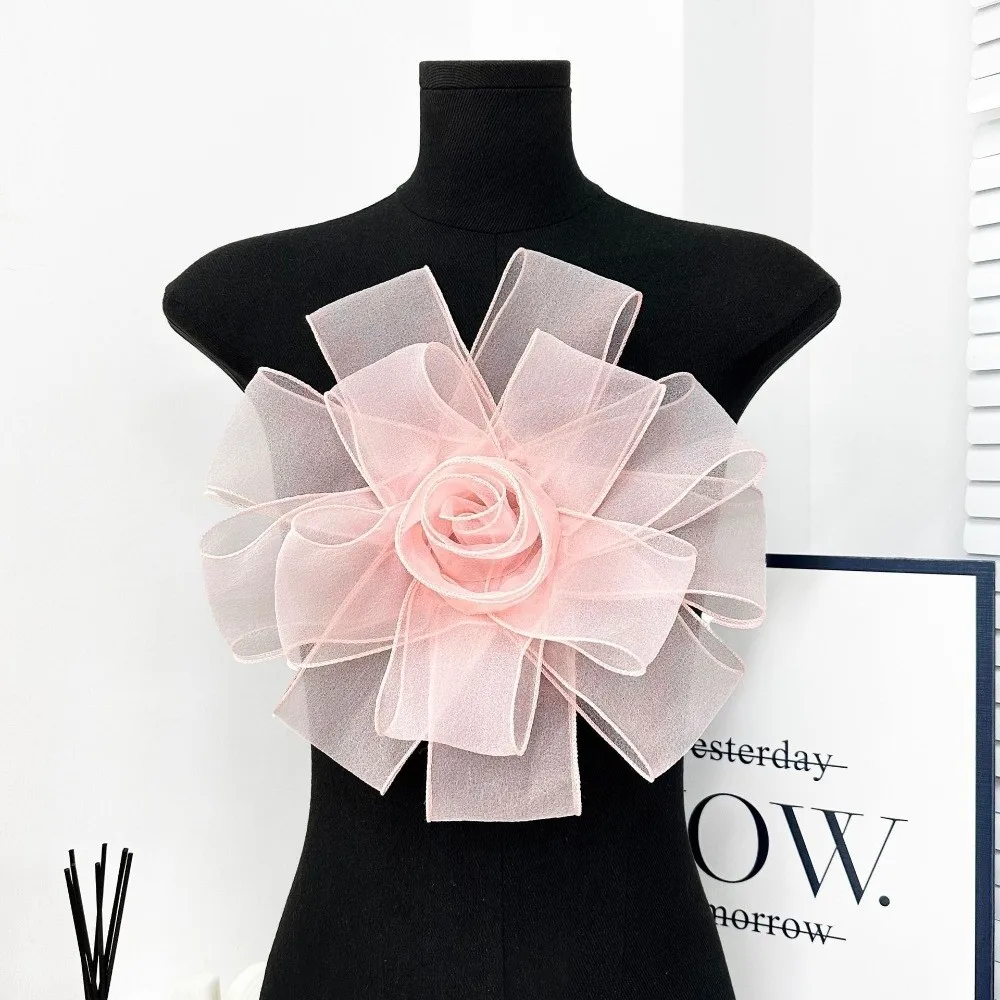 Exquisite Mesh Dress Cloth Patch Rose Flower Multi-Layer Large Flower Patch Dress Decorative DIY Flower Brooch