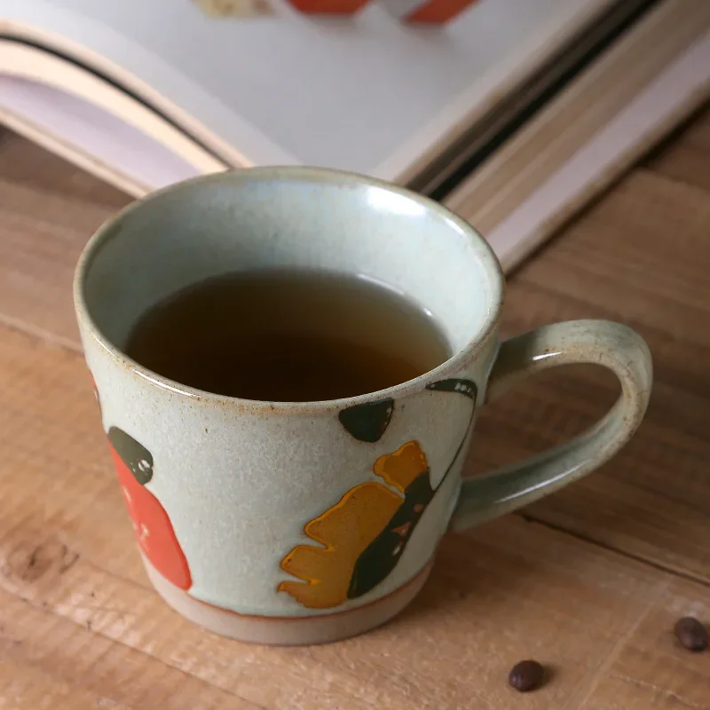 Retro Hand-painted Mug Rough Ceramic Rustic Style Floral Ceramic Personalized Instagram Underglaze Color Water Cup 4