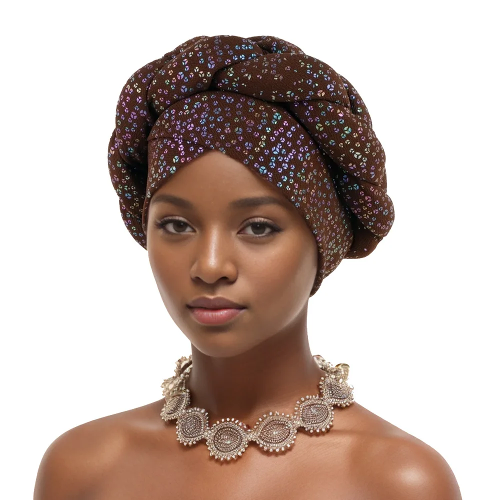 Bronzing Braid African Turban Caps for Women Nigeria Wedding Geles Party Headpiece Auto Gele Headtie Female Head Wraps