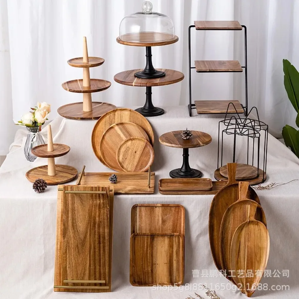 Acacia wood dessert table stand, wooden multi-layer party decoration, cake, pastry, fruit plate, high-legged wedding table stand