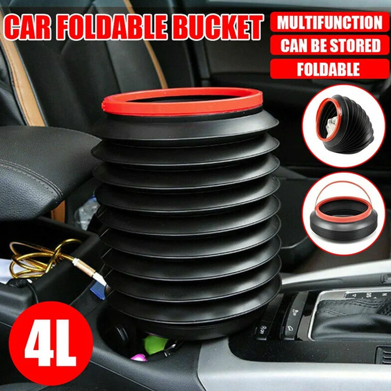 Retractable Folding Car Trash Bin Garbage Can Auto Wash Telescopic Bucket Folding Organizer Container Holder Universal Black