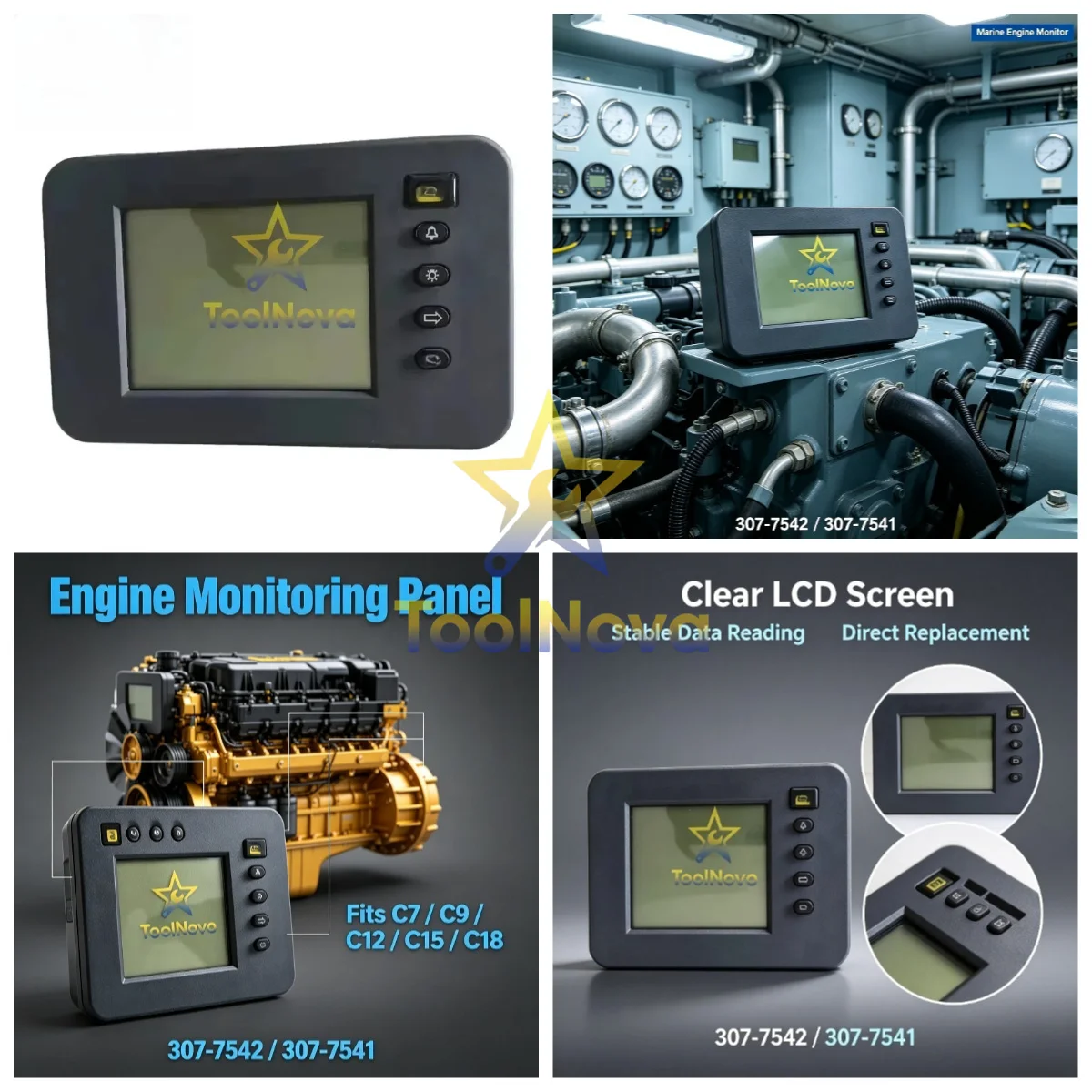 307-7542 307-7541* LCD Moni*tor Display Instrument Panel Marine Engine* Gauge For Cate*rpill*ar C7 C9 C12 C15 C18 Engine