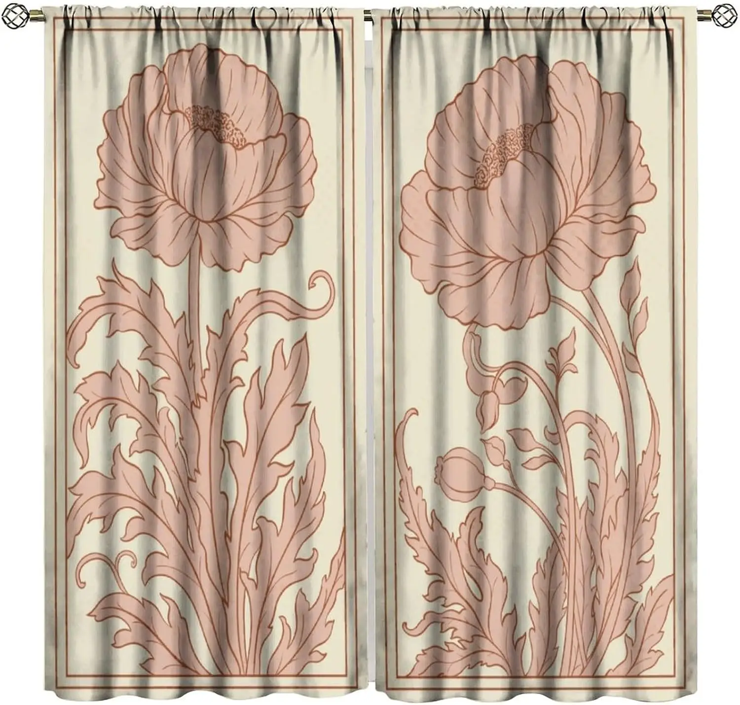 Elegant Vintage Floral Curtains Pair Blush Pink Botanical Drapes Cottagecore Window Treatment Panels for Living Room Bedroom Dec