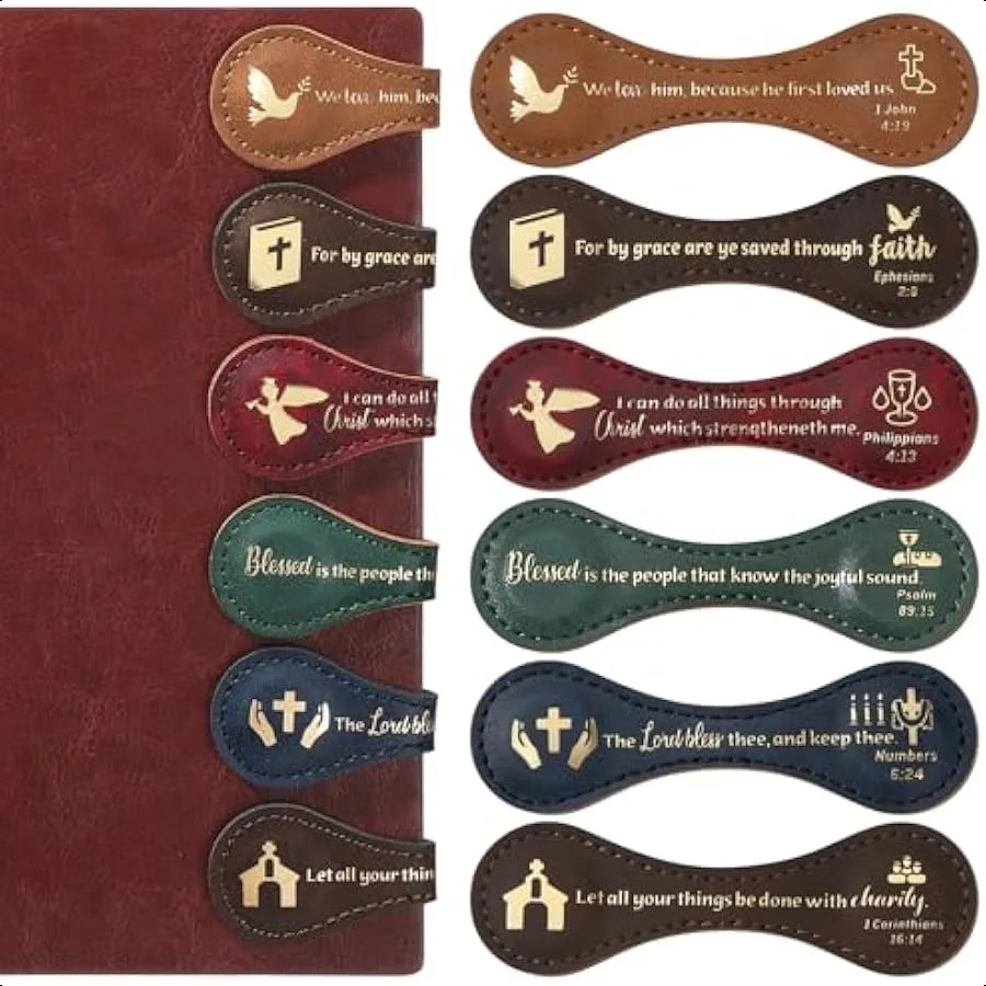 

6 Pcs Employee Appreciation Gifts Christian Magnetic Leather Bookmarks Inspirational Bible Magnetic Bookmark Scripture Religiou