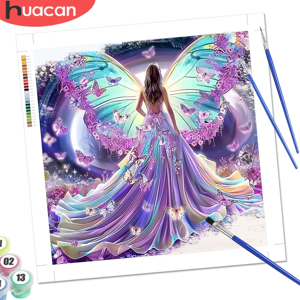 HUACAN Malen nach Zahlen, Frau, Mädchen, Porträt, Schmetterling, Malen nach Zahlen, handgefertigte Bilder auf Leinwand, Kunst-Sets, Heimdekoration