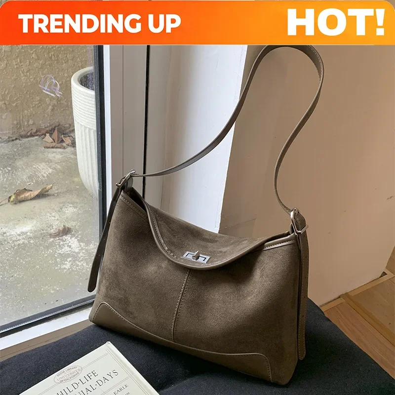 Autumn Winter Women Versatile Leisure Shoulder Bag Fashion Commuter Hobo Bag Soft Matte Leather Texture Simple Crossbody Bag