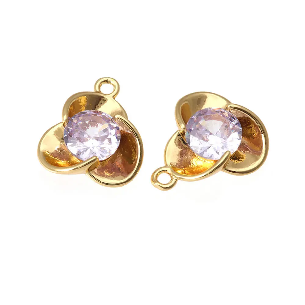 6 قطعة 18K الذهب اللون النحاس الزركون زهرة Charms المعلقات عالية الجودة عقد دي اي واي أقراط مجوهرات اكسسوارات صنع لوازم #5