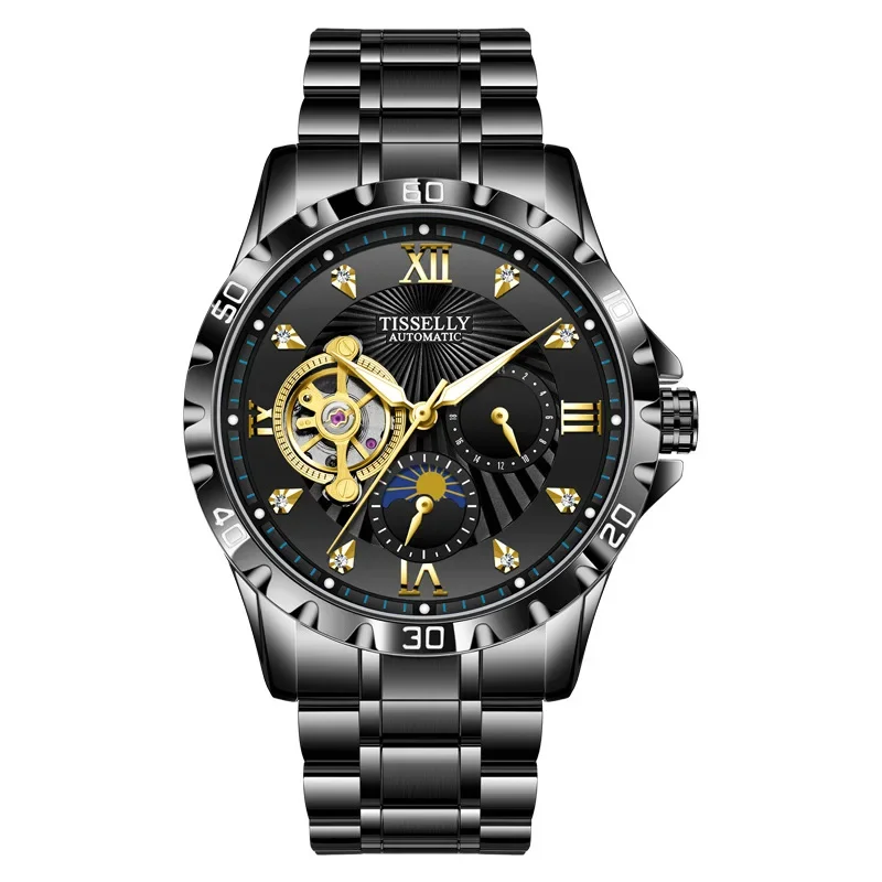 Gold Automatic Mechanical Wristwatches Watches for Men Waterproof Diamond Roman reloj automático de hombre