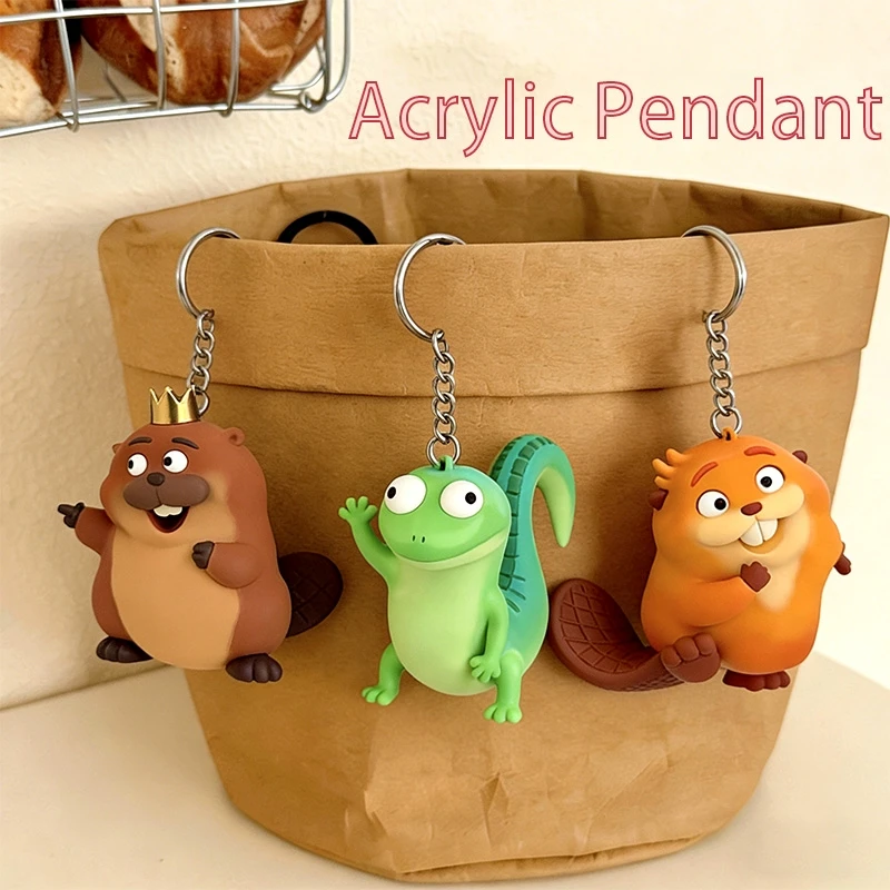 

Acrylic keychain with plush toy design of a small beaver from Disney Jigsaw movies, creative decorative accessories