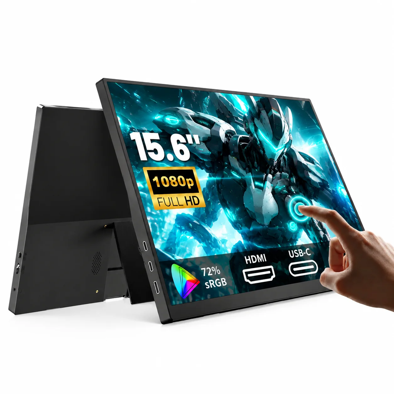 SIBOLAN 15.6 Inch Portable Touch Monitor 1080P FHD Built-in Speakers USB C HDMI VESA Port For Laptop XBox PS4/ 5 Switch Phone PC