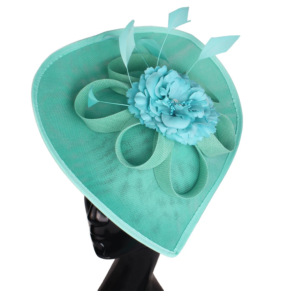 

Emerald Green Imitation Sinamay Fascinator Hats Ladies Women Chi Wedding Elegant Headpiee Feather Flower Hair Accessories Clips