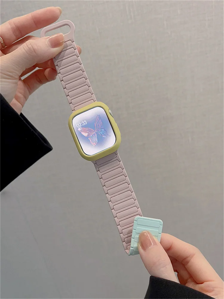 Ремешок Магнитный в Корейском стиле ярких цветов для Apple Watch Band Ultra2 49 мм 45 44 41 42 40, браслет Correa для Iwatch Series 9 8 SE 7 6