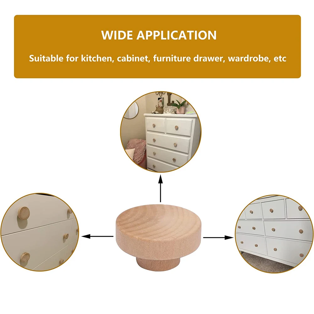 1-48pcs Wooden Handles Round Natural Solid Cabinet Drawer Knobs DIY Color Square Wood Wardrobe Cupboard Door Pulls