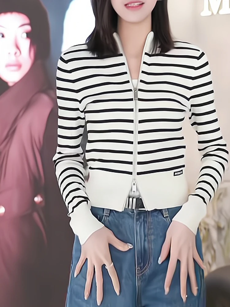 

Корейский дизайн, облегающий вязаный кардиган на молнии для женщин, осенне-зимний, премиум-класса, теплый, с эффектом генерации тепла