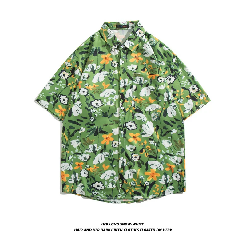 

Printed Short Sleeved Shirt For Men And Women's Fashion Brand Loose Hawaiian Beach Couple Shirt Jacket