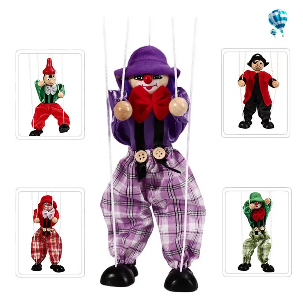 Toddlers Puppet Toy Pirate Marionette Clown Puppet Toy for Kids Wooden Pull Rope Doll for Boys Girls Birthday Christmas Gift