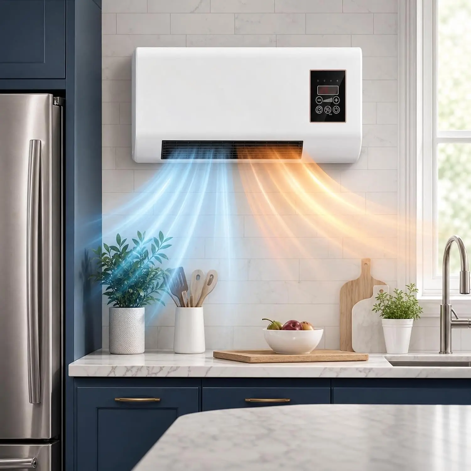 Wall Mounted Air Conditioner 2 in 1 Mini AC Unit Cooling and Heating System, 110V Portable Ductless Fan and Space Heater Combo, Quiet Smart Climate Control for Bedroom RV(White)