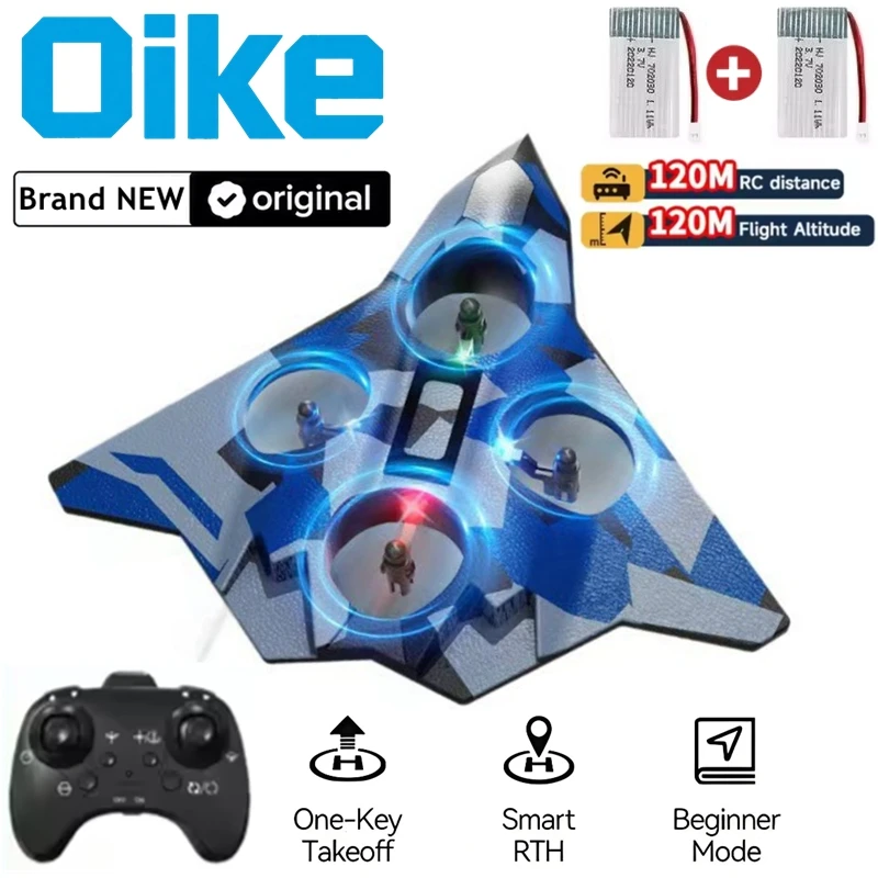 Oike RC Plane Remote Control Airplane Rechargeable Foam Fighter Jet Drone with LED Light, 360° Flip Stunt, Aircraft Helicopter
