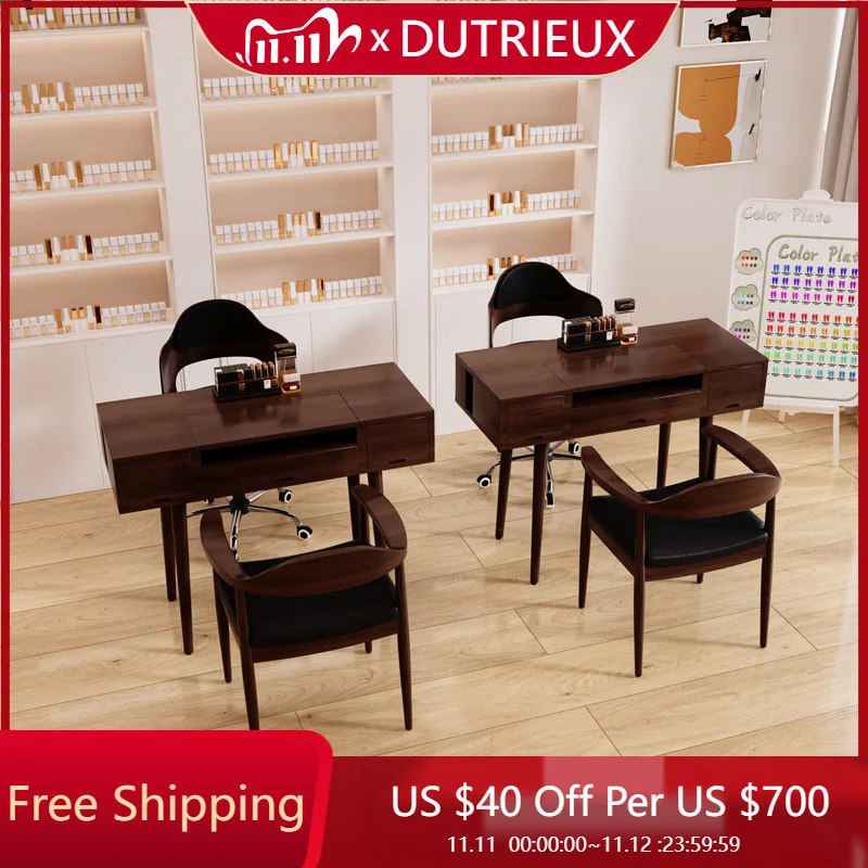 

Makeup High Quality Nail Desk Cleaning Waterproof Aesthetic Simple Organizer Designer Square Mesa Wood Nageltisch Furniture