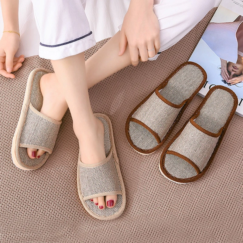 

Casual Home Slippers Men Women Floor Silent Slippers Couples Indoor Comfortable Open Toe Flat Bottom Slippers Travel Shoes