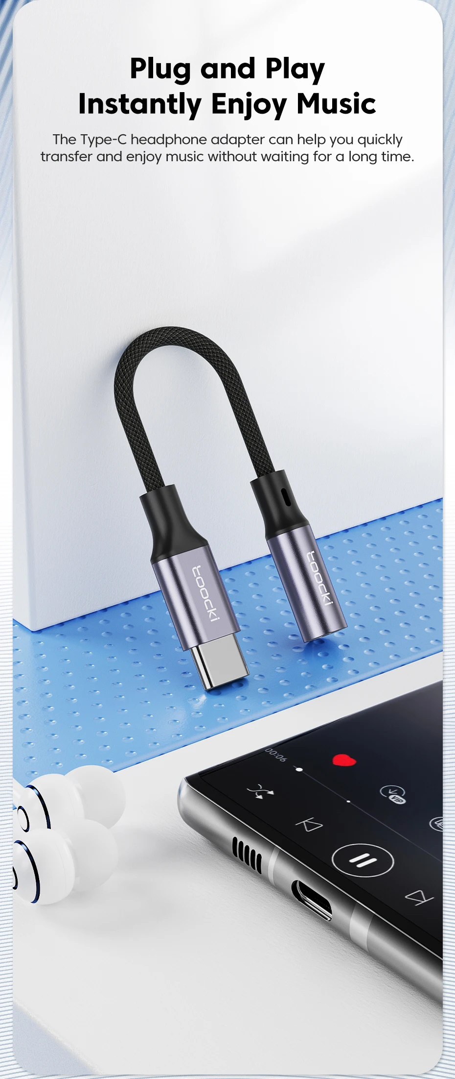 Toocki typ c bis 3,5mm kopfhörer buchse aux usb c kabel kopfhörer adapter 3,5 buchse audio kabel für huawei p20 xiaomi mi 13 samsung – Detail 4