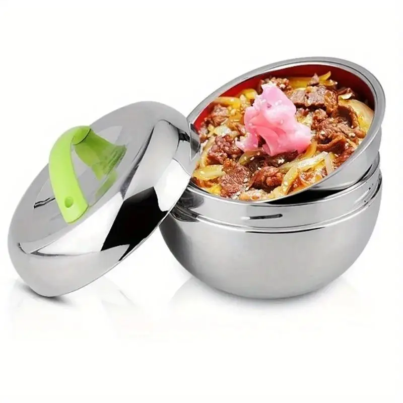 Doppelschichtige Lunchbox aus Edelstahl mit Deckel – auslaufsichere tragbare Bento-Box für Erwachsene und Kinder, isolierter Lebensmittelbehälter