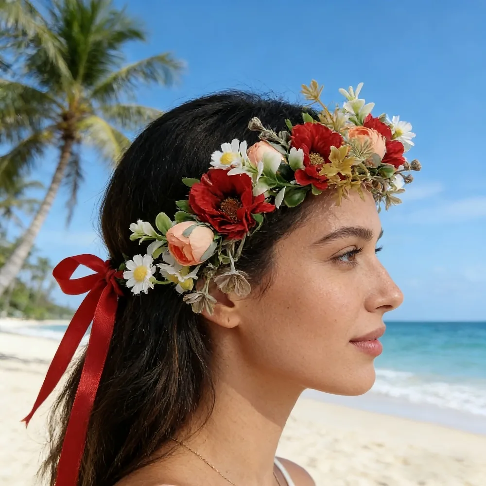 

1 шт. винтажный венок в стиле бохо с цветами, повязка на голову из искусственного ротанга для свадьбы, вечеринки, повседневных прогулок, фотосессий, аксессуар для волос невесты