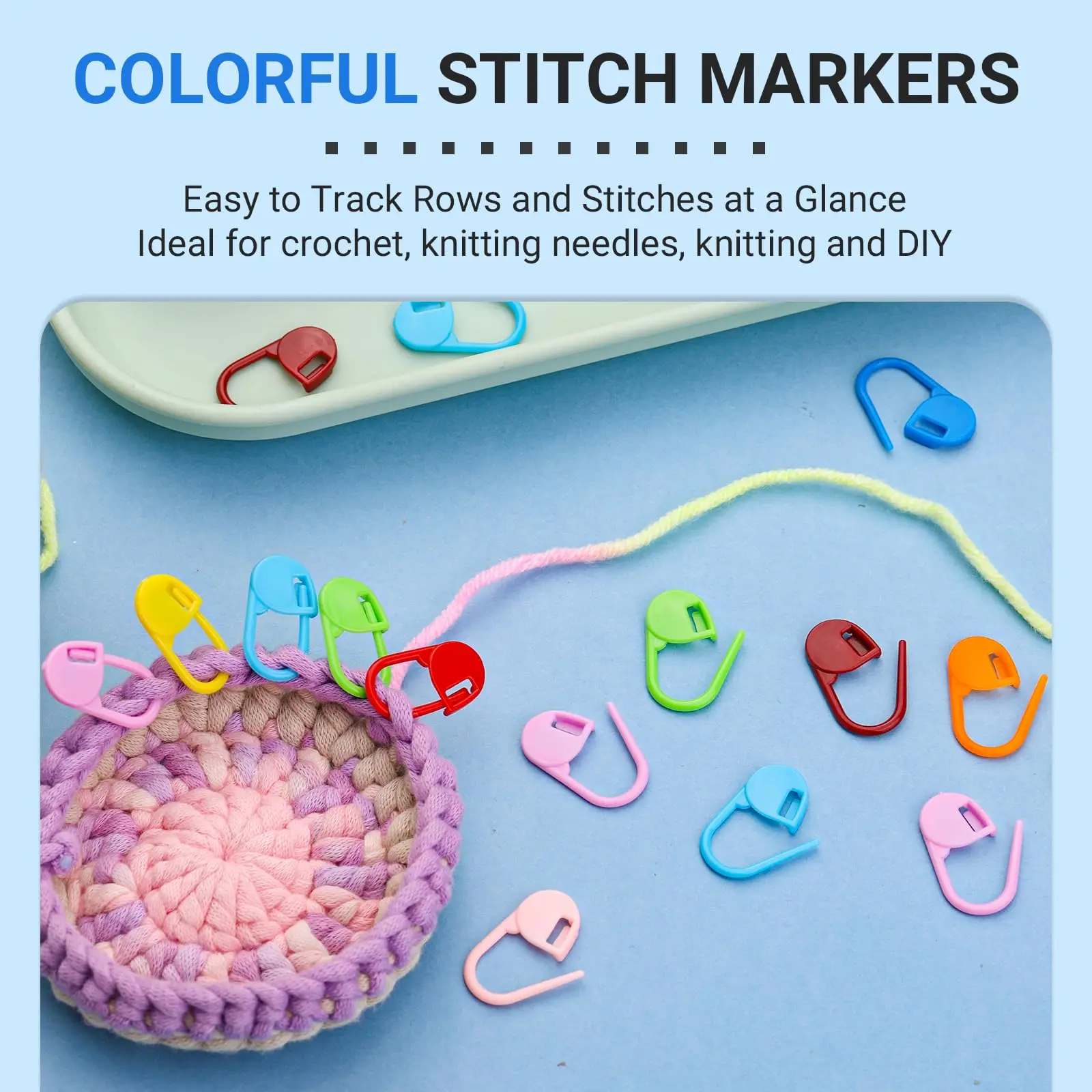 50/100Pcs Mix Color Plastic Resin Stitch Markers Reusable Knitting Markers with Sturdy Metal Storage Box for Knitting Lovers view 2