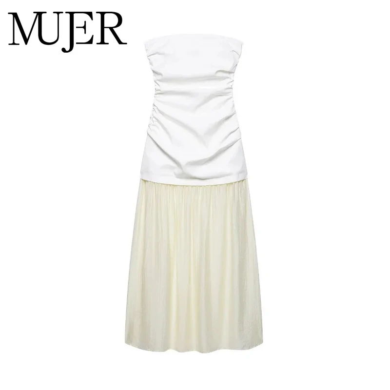 MUJER ปิดไหล่ Midi ชุดผู้หญิงเซ็กซี่ Draped PARTY Dresses ผู้หญิงที่ไม่มีสายหนังฤดูร้อนชุดผู้หญิง 2025 ชุดสตรีเปลือย