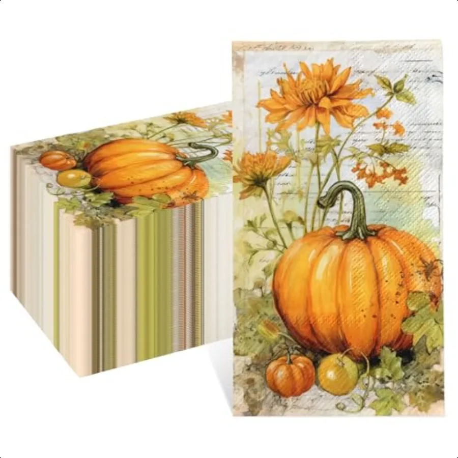 100pcs Thanksgiving NapkinsFall Hand Towels for Bathroom  Pumpkin Guest Hand Paper Towels Autumn Paper Napkins for Fall Harvest