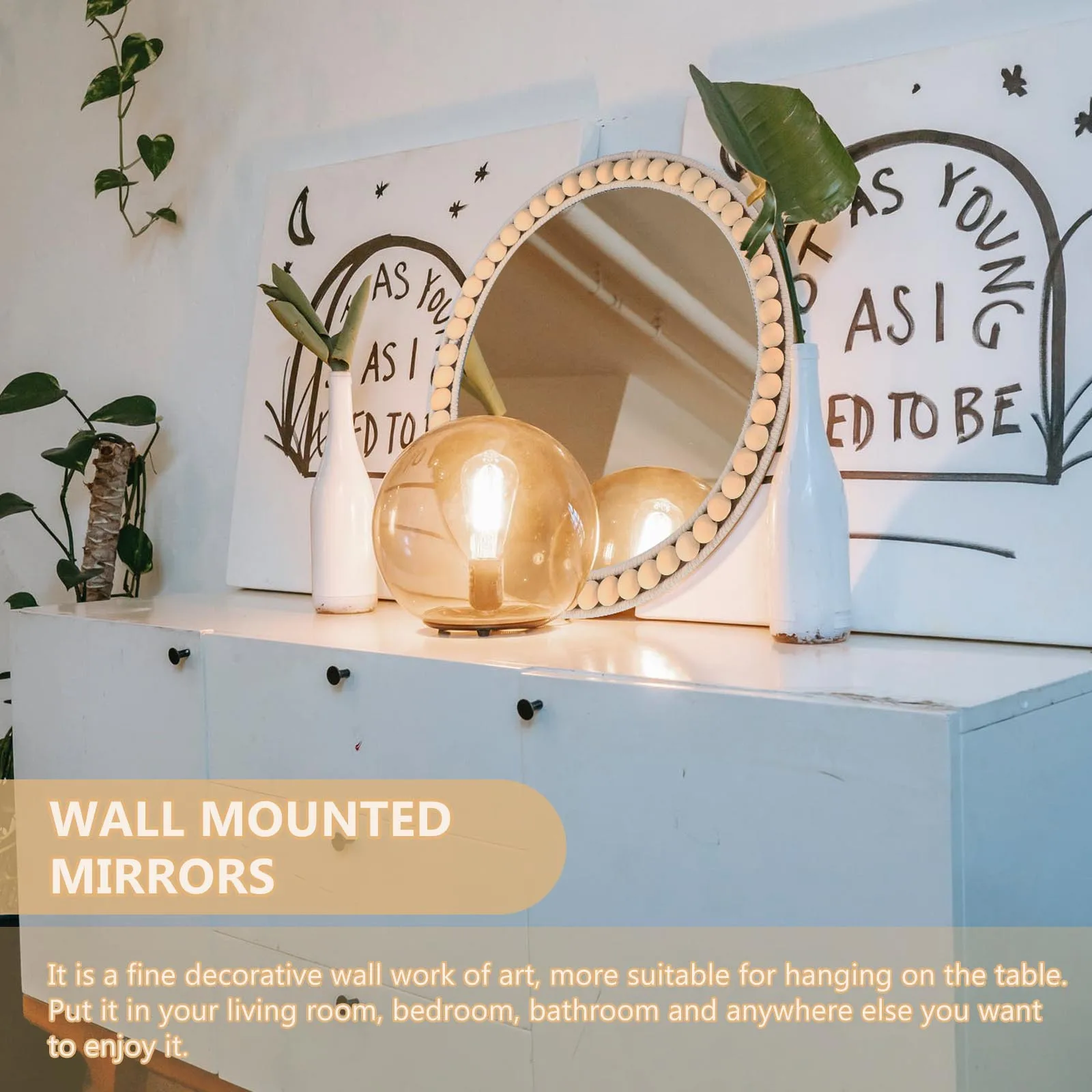 

1Pcs Handmade Cotton Rope Woven Mirror Decorative Wall Hanging Makeup Mirror for Bedroom Bathroom Living Room Home Decor