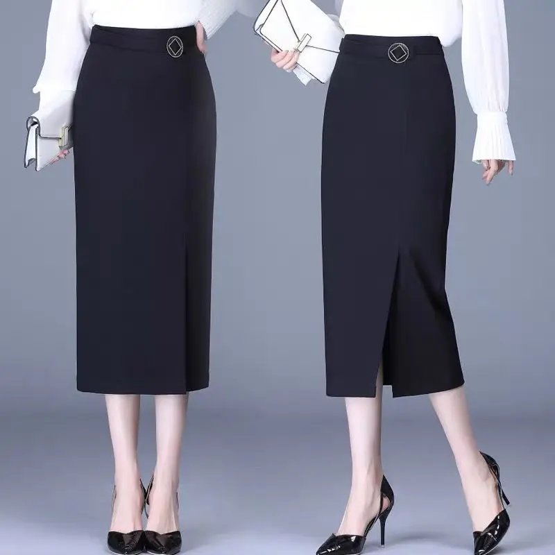 

Casual Skirt Female 2023 Spring Black Wrapped Hip Skirt Half length Skirt Slim and Versatile Split Step Skirt for Female Tops