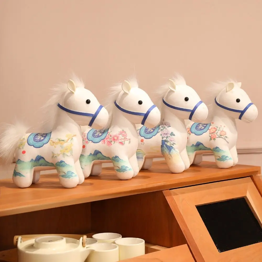 

Chinese Style Cartoon Steed Doll PP Cotton Fluffy Zodiac Pony Figurine Portable Collection Plush Horse Doll Pendant