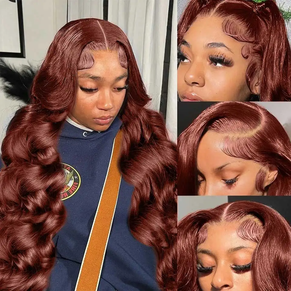 30 Inch Reddish Brown Body Wave Lace Front Wig 13x6 HD Lace Frontal Wig 13x4 Lace Front Human Hair Wigs Body Wave Closure Wig image 4