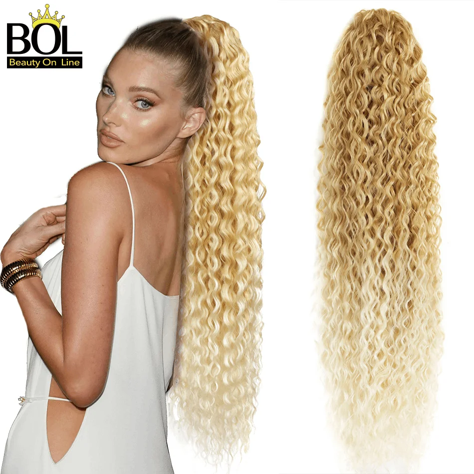 

BOL Blonde Ponytail Extensions Drawstring Long Curly PonyTail Hair Extainson Synthetic Hair Clip in Drawstring Ponytail for Wome