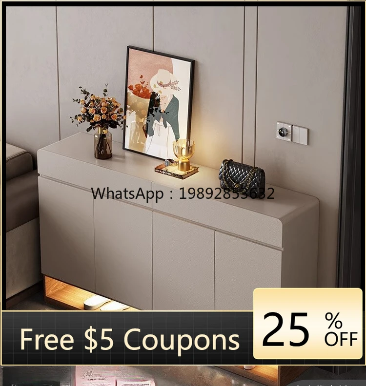 LYY Solid Wood Shoe Cabinet Storage Integrated Wall-Mounted Living Room Sofa Side Cabinet Light Feel with Drawers and Dividers