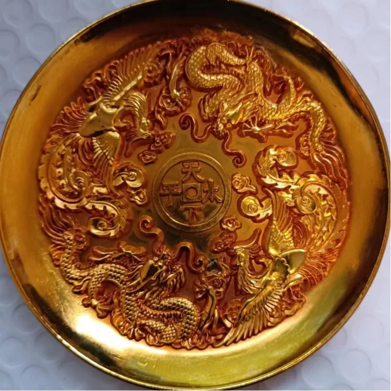 Gilt Qing Dynasty Qianlong Imperial Peace Plate, Home Decorative Craft, Antique Collectible